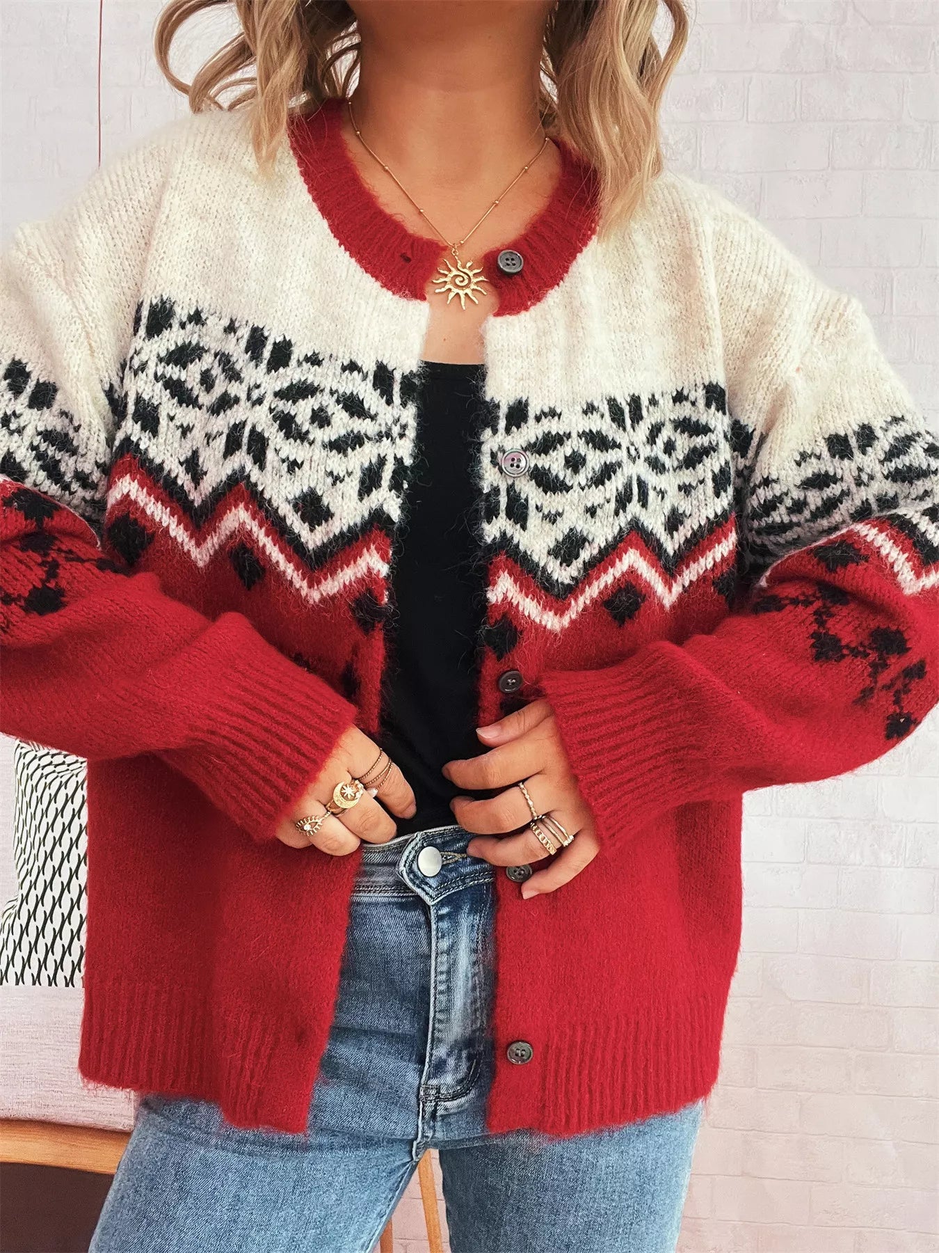 Christmas Button Up Drop Shoulder Cardigan