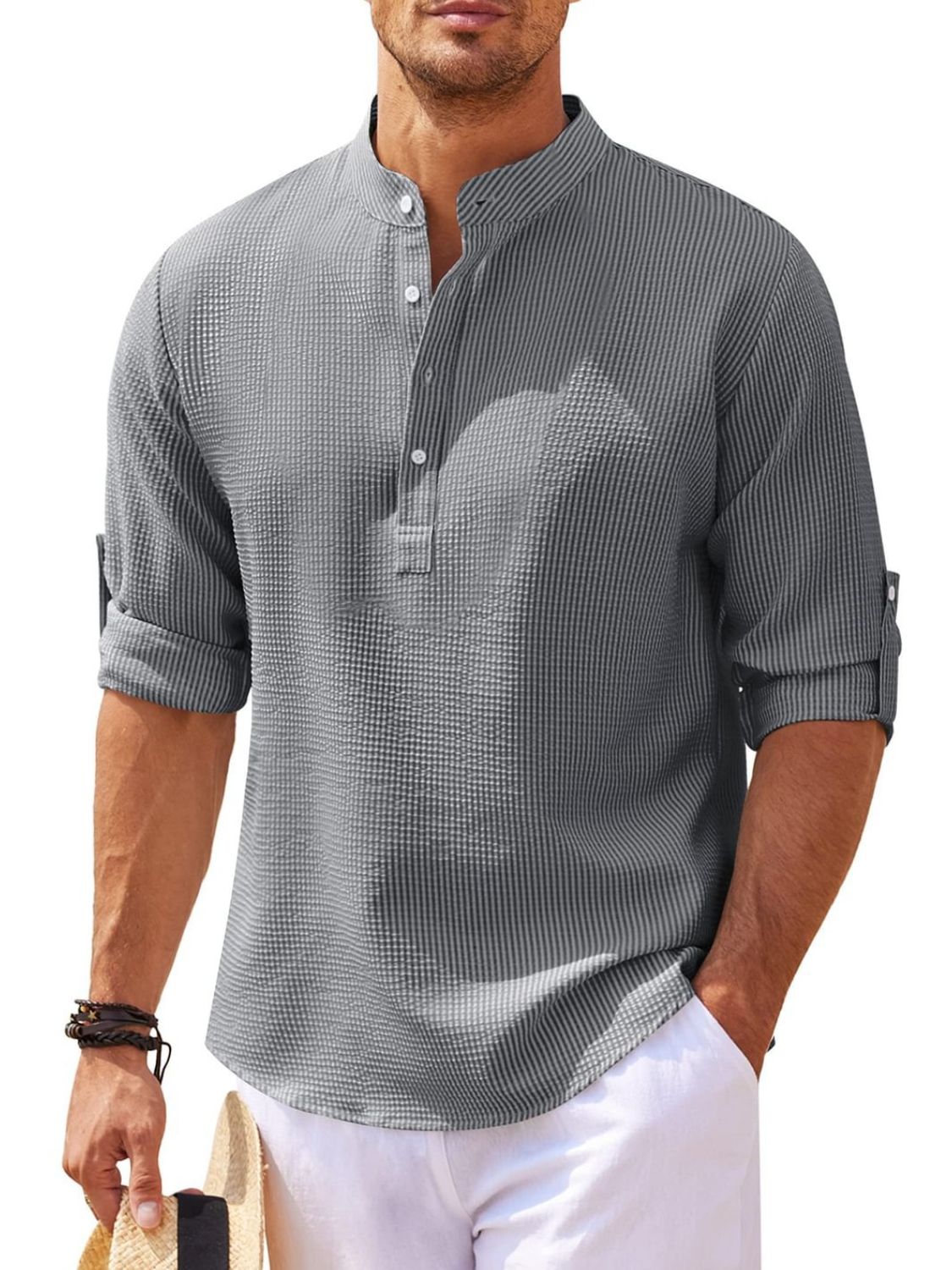 Men's Full Size Half Button Long Sleeve Shirt Plus Size Fashion