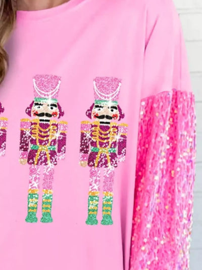 Christmas Theme Sequin Long Sleeve Sweatshirt