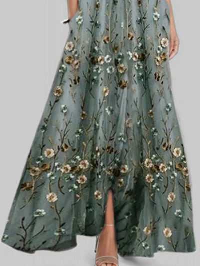 Floral Print Half Sleeve Wrap Maxi Dress