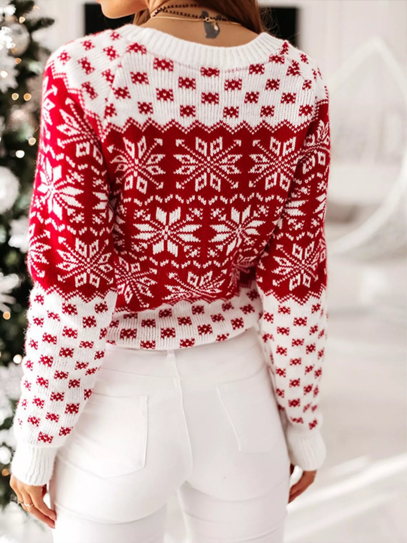 Snowflake Pattern Long Sleeve Sweater