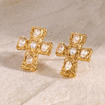 Elevate Your Style with 18K Gold-Plated Zircon Cross Earrings