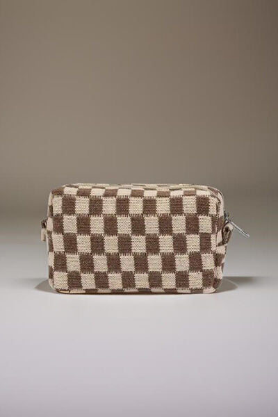 Zenana Checkered Pattern Knitted Cosmetic Pouch for Essentials