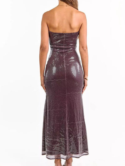 Sequin Flower Tube Maxi Dress