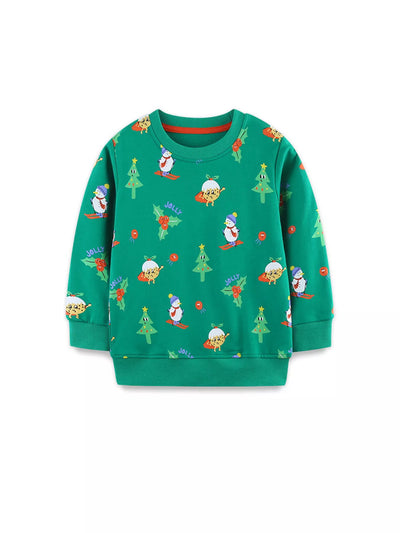 Children's Christmas Print Round Neck Sweatshirt