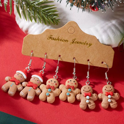 3 Piece Christmas Gingerbread Man Drop Earrings