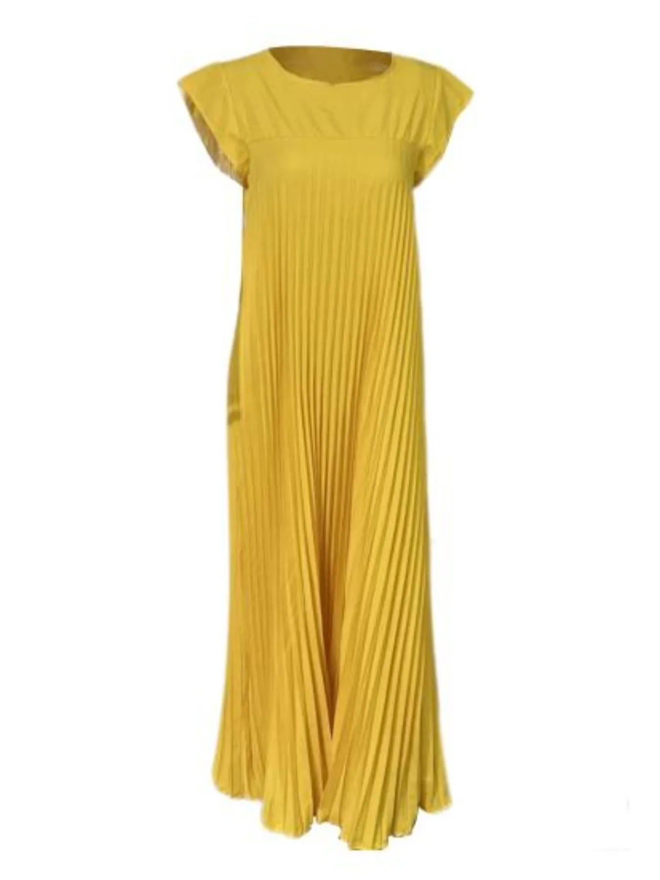 Full Size Pleated Round Neck Maxi Dress Plus Size