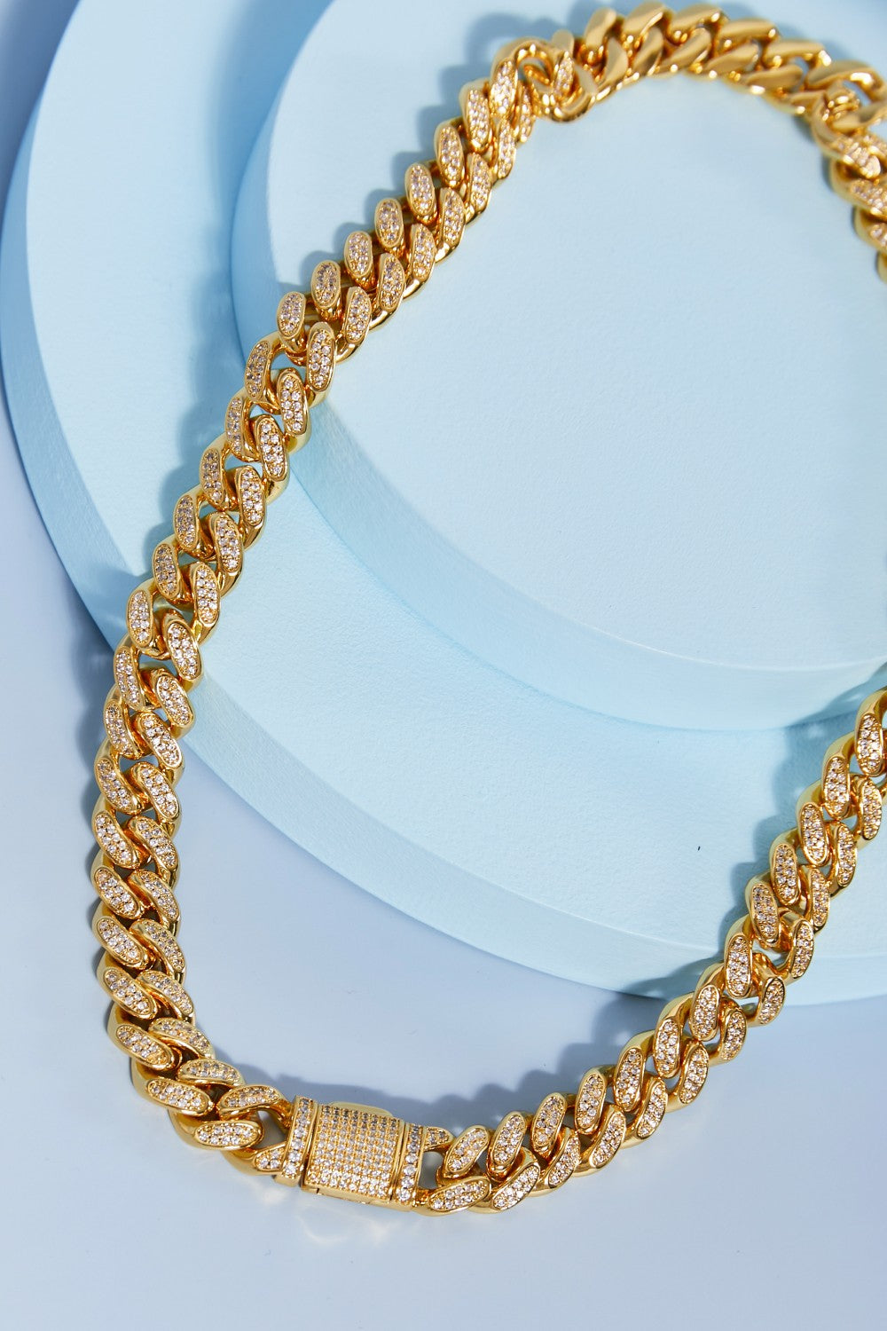 Elegant Brass Curb Chain Necklace with Cubic Zirconia Sparkle