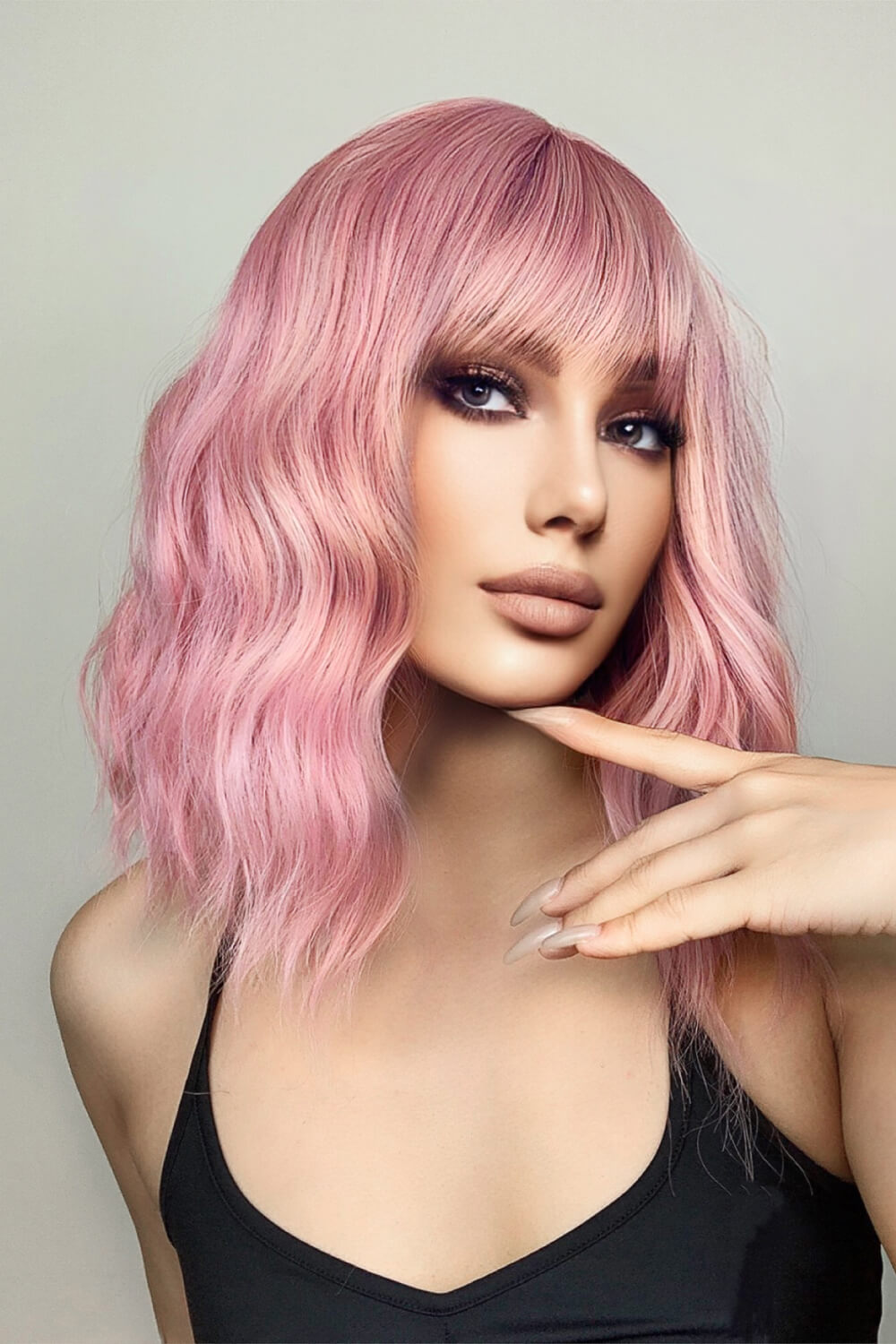 Stylish Bobo Wave 12'' Wig - Soft Pink, Comfortable Fit