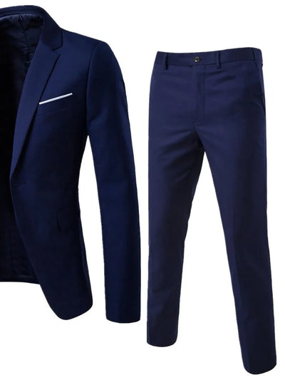 Men's Full Size Slim Fit One Button Top and Pants Two-Piece Blazer Set Plus Size