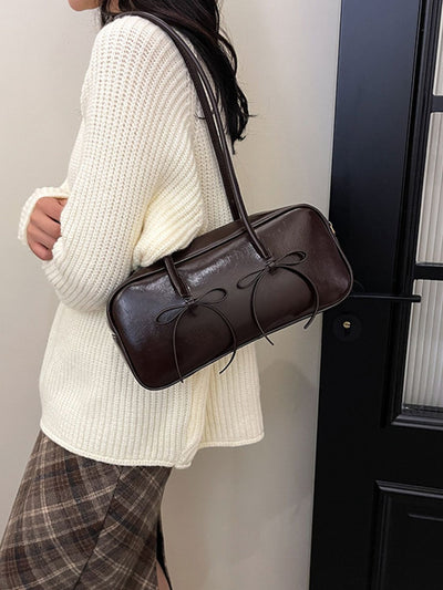 Stylish PU Leather Bow Trim Shoulder Bag for Any Occasion