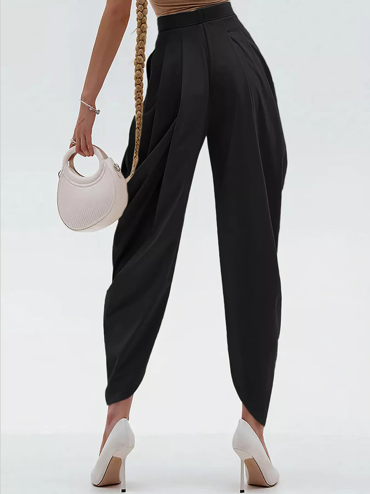 High Waist Pleated Flow Trousers