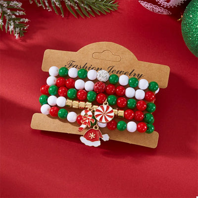 5-Piece Christmas Holiday Beaded Bracelet