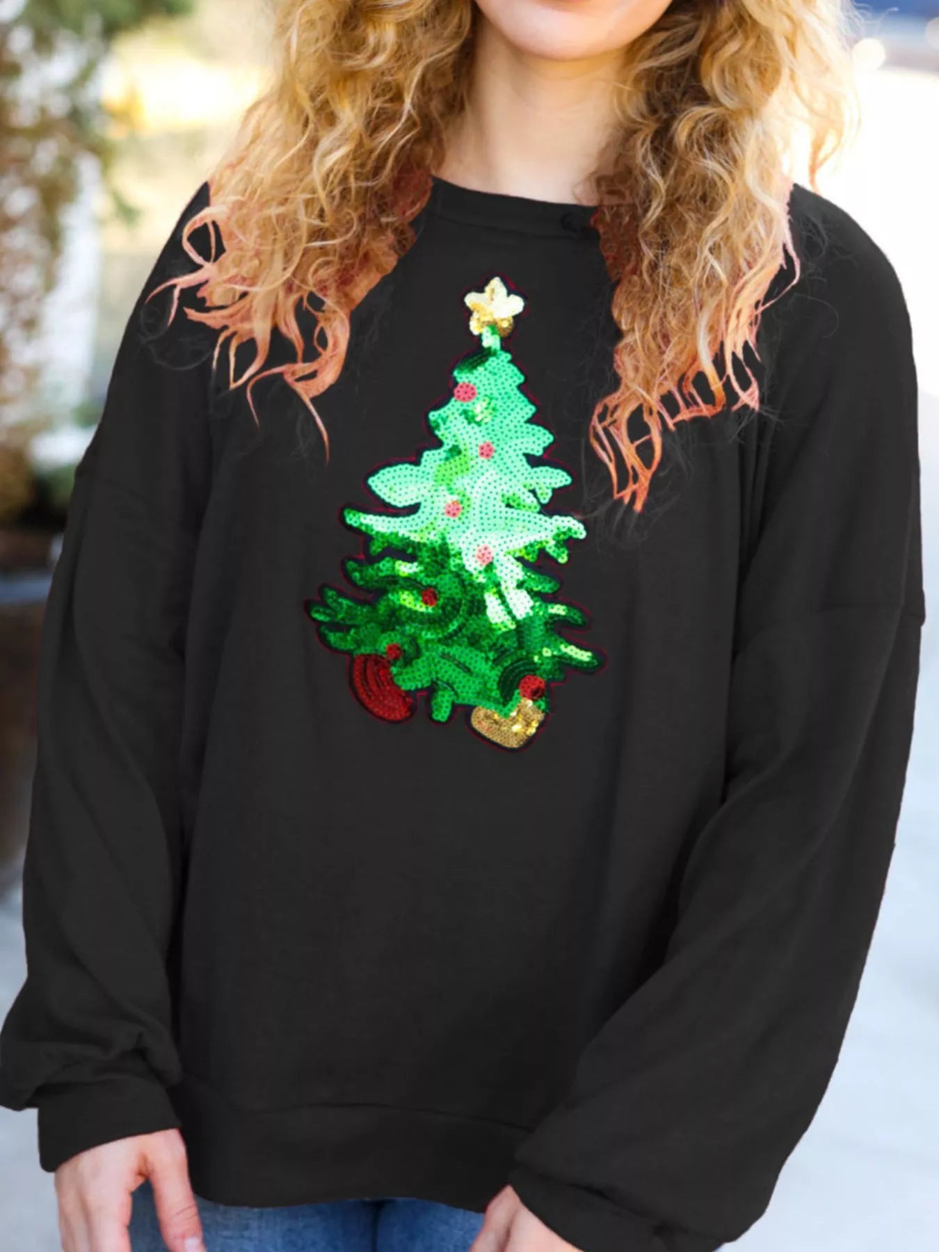 Christmas Tree Sequin Long Sleeve Sweatshirt