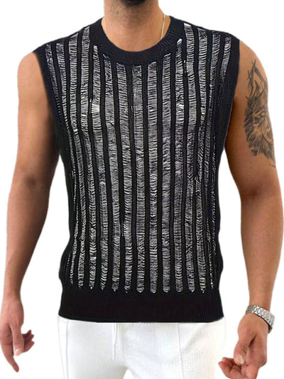 Men's Round Neck Hollow Out Sleeveless Top for Casual Style