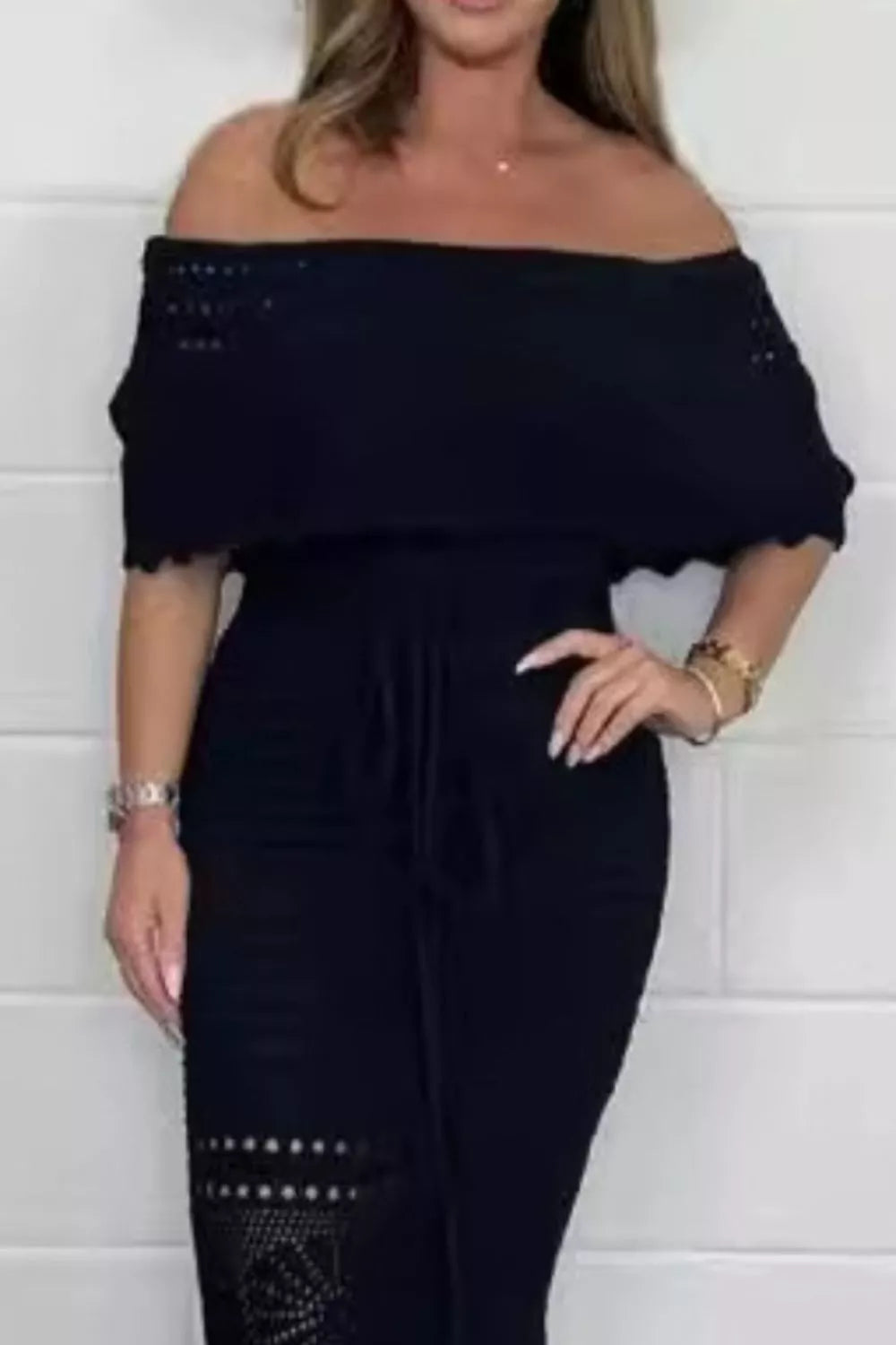 Crochet Off-Shoulder Cutout Tied Maxi Dress