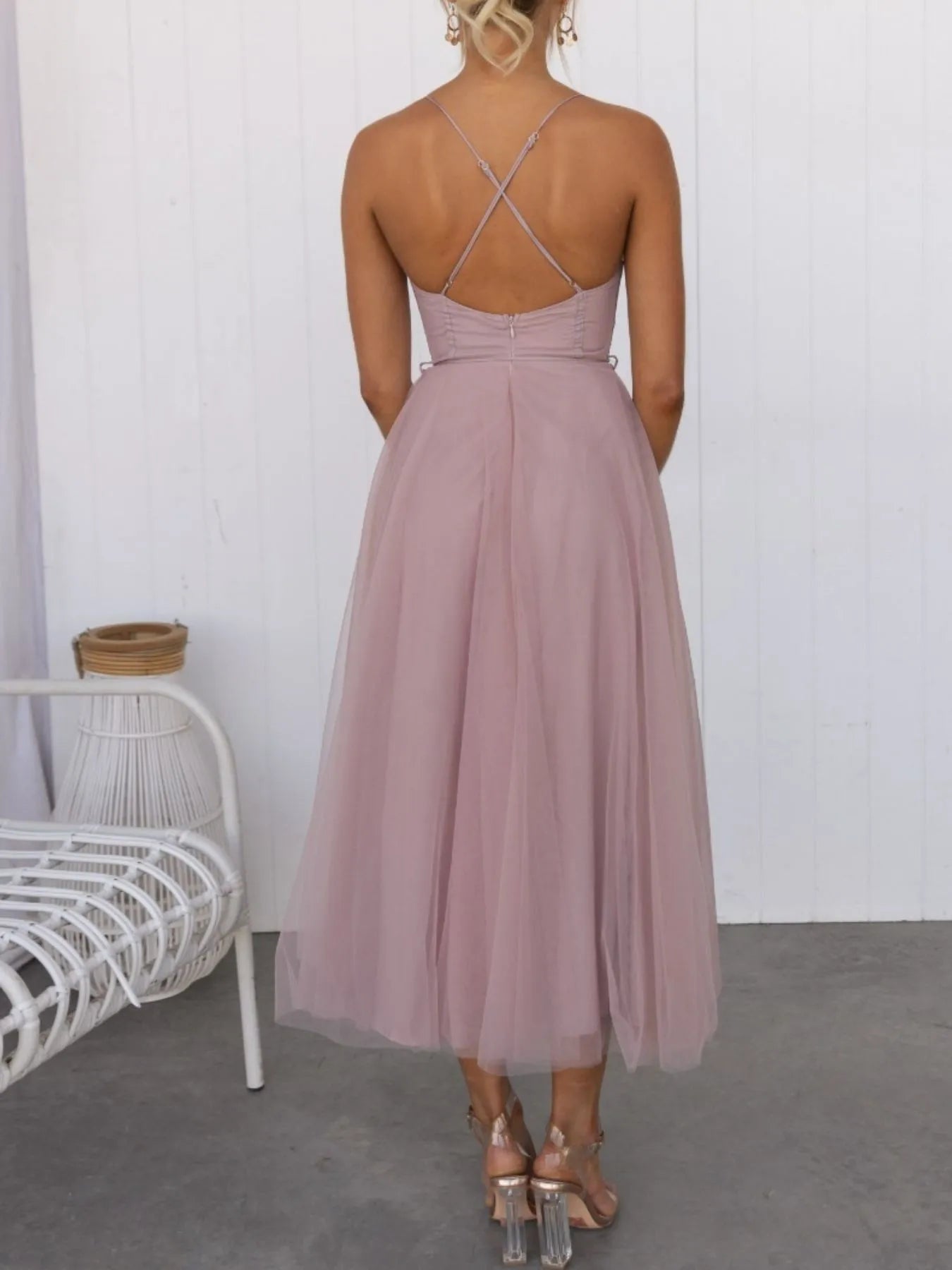 Sweetheart Neck Tulle Midi Dress