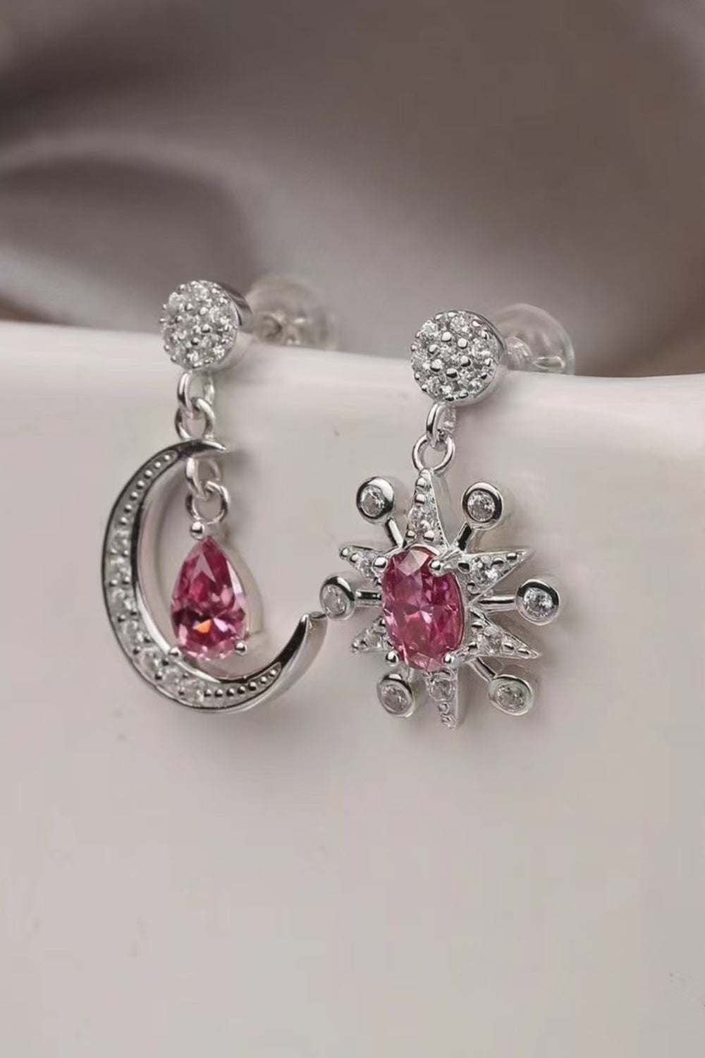 Elegant Moissanite Sterling Silver Moon & Star Earrings, 2 Carat