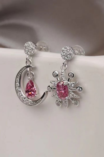 Elegant Moissanite Sterling Silver Moon & Star Earrings, 2 Carat