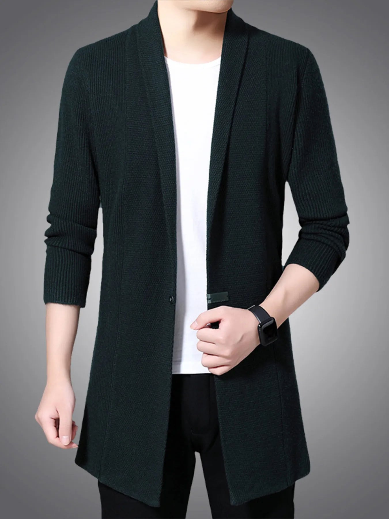 Men's Full Size Long Sleeve Longline Cardigan Plus Size