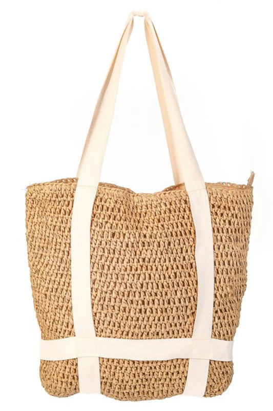 Fame Straw Braided Hat Carrier Tote Bag