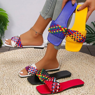 Colorful Open Toe Flats Sandals