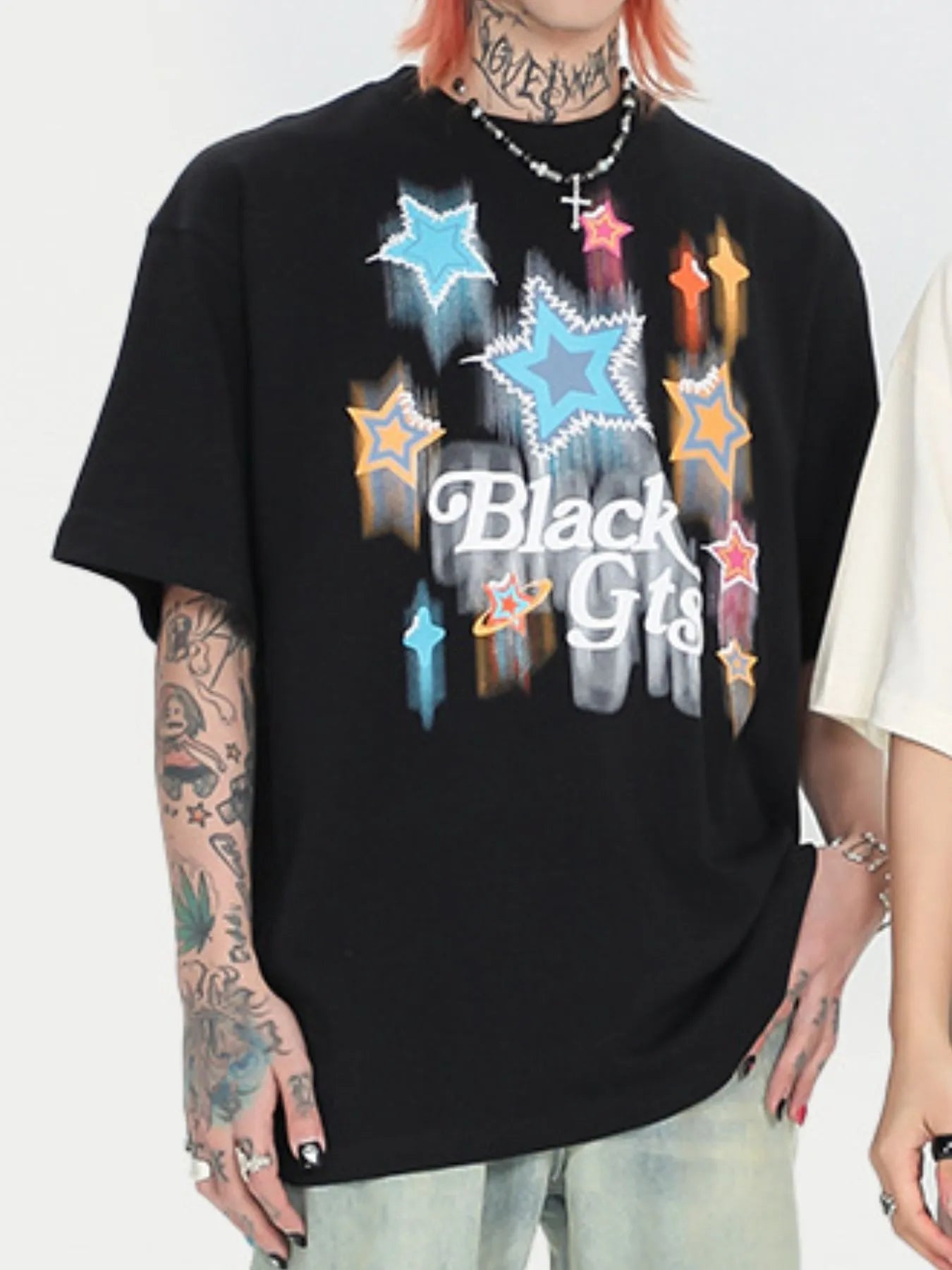Men's Star Round Neck Oversized T-Shirt