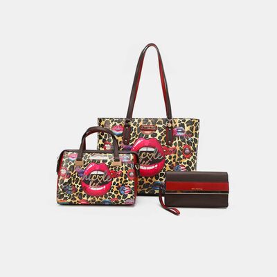Nicole Lee USA 3-Piece Wild Lips Print Handbag Set Stylish