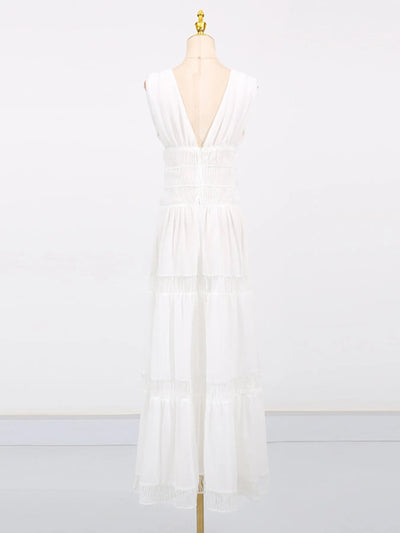 Tiered V-Neck Sleeveless Maxi Dress