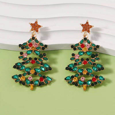 Christmas Tree Earrings with Rhinestones