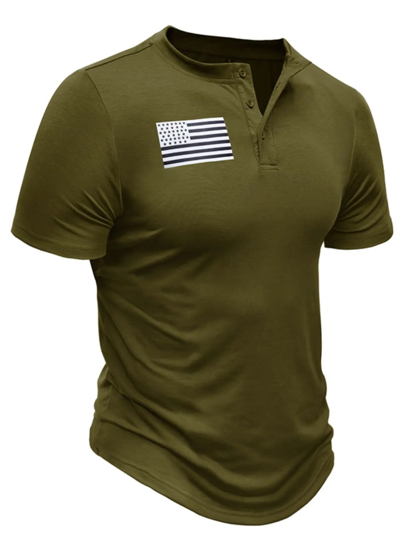 Men's American Flag Short Sleeve Henley Top