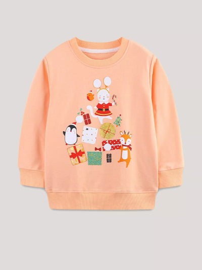 Children's Christmas Print Round Neck Sweatshirt