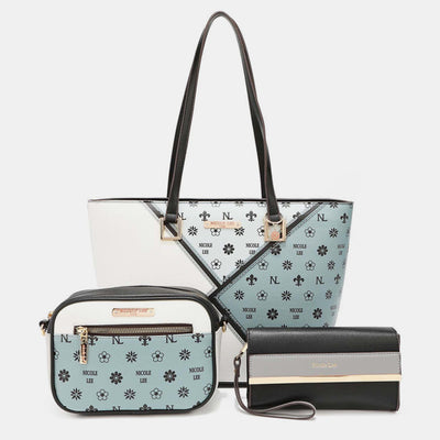 Nicole Lee USA 3-Piece Color Block Handbag Set for Women