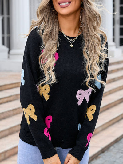 Colorful Bow Graphic Sweater - Casual, Trendy & Comfortable Fit