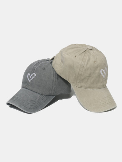Embroidered Heart Washed Cotton Baseball Cap for Casual Style