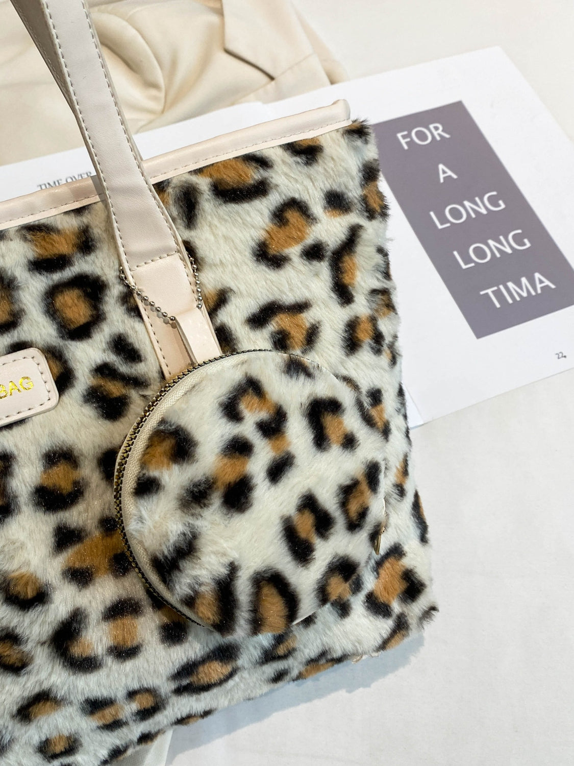Leopard Faux Fur Tote Bag with Coin Purse for Chic Style