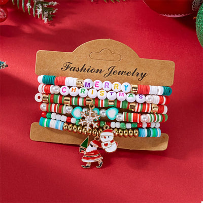 6 Piece Christmas Beaded Bracelet