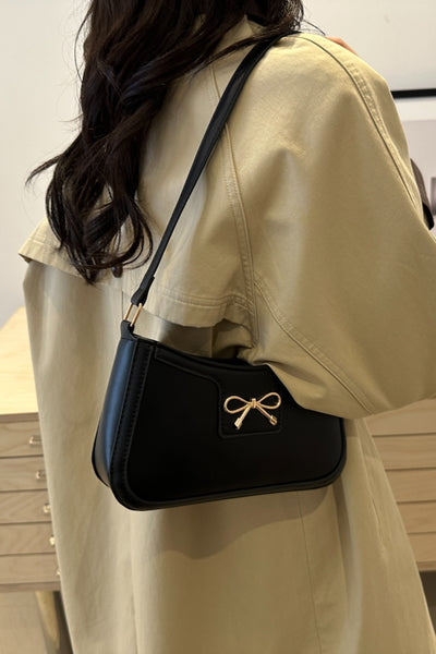 Trendy Bow Trim PU Leather Shoulder Bag in Rich Brown