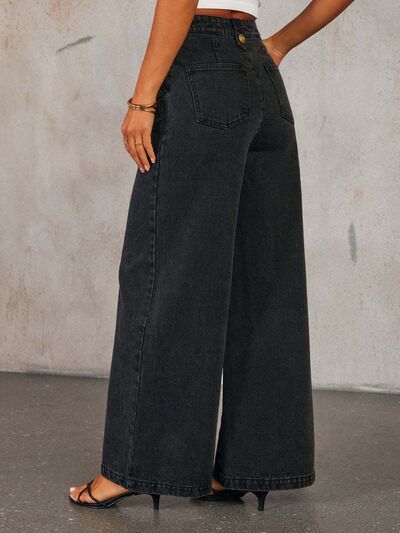 Trendy Button Decor High Rise Wide Leg Jeans - Casual Chic