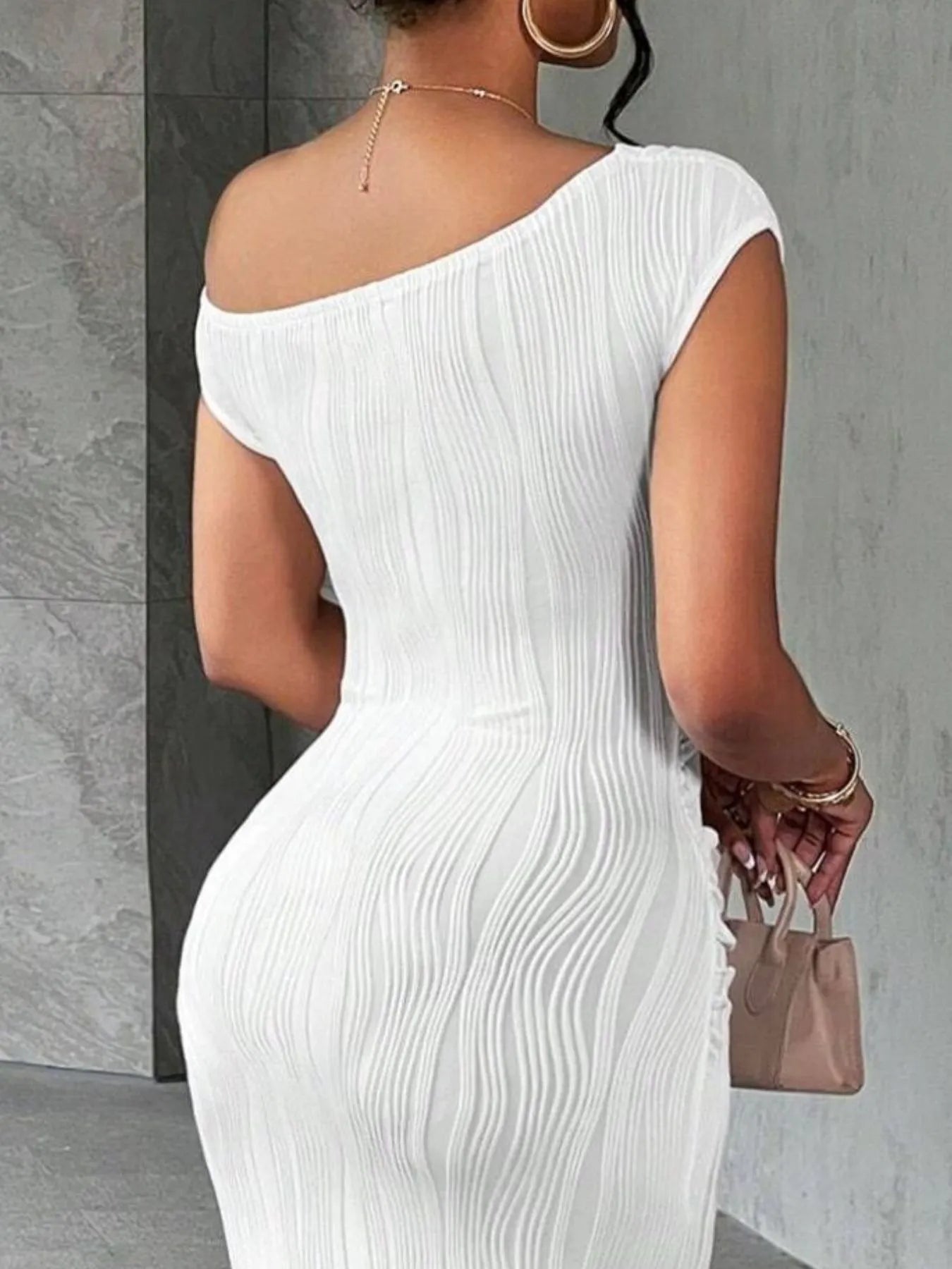 Textured Single Shoulder Bodycon Maxi Dress