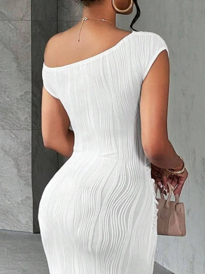 Textured Single Shoulder Bodycon Maxi Dress