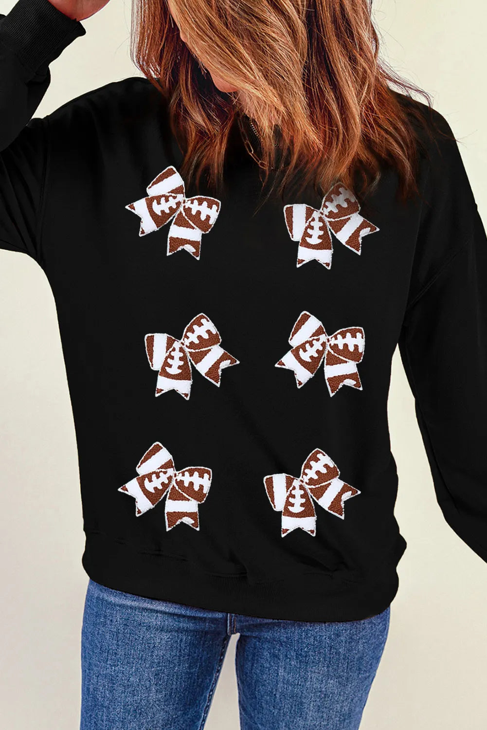 Chic Bow Round Neck Long Sleeve Sweatshirt for Casual Elegance