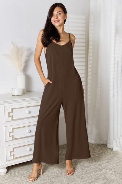 Versatile Spaghetti Strap V-Neck Jumpsuit – Trendy & Comfortable