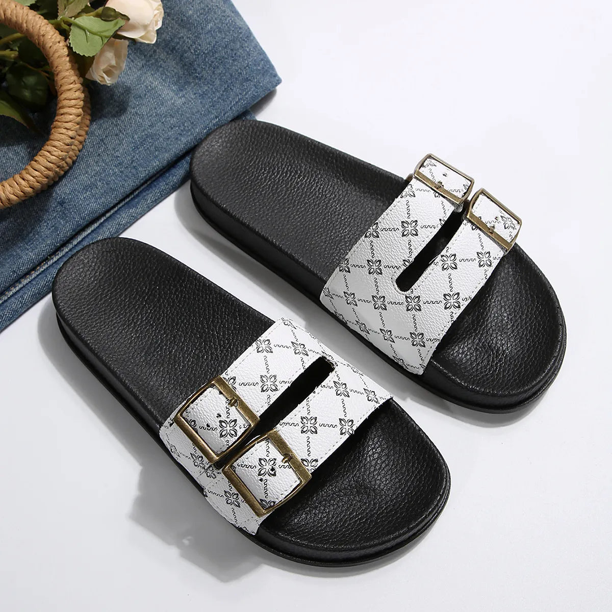 Open Toe Double Buckle Sandals