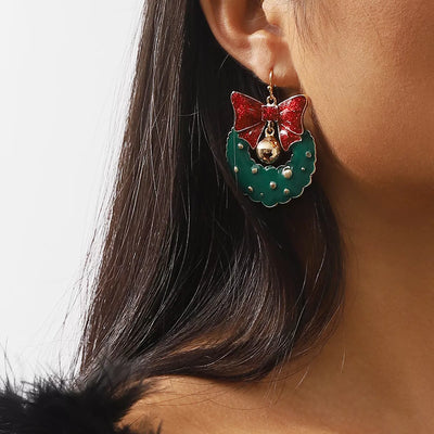 Christmas Wreath Bow Drop Earrings