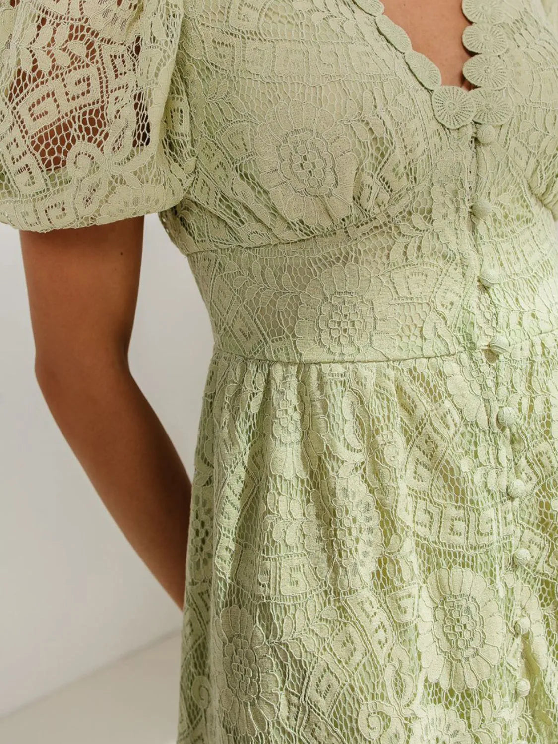Lace V-Neck Short Sleeve Dress