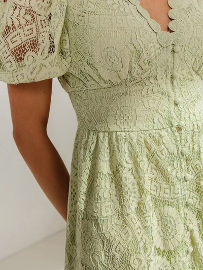 Lace V-Neck Short Sleeve Dress