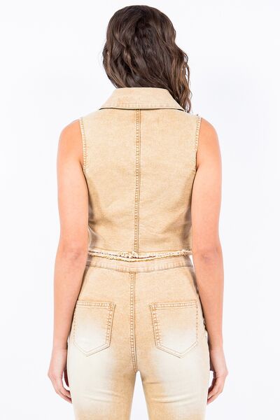 Trendy Women's Washed Crop Denim Vest with Zip Closure