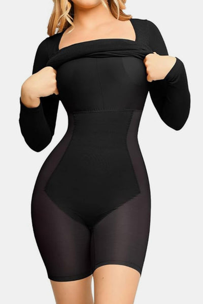 Sleek Black Long Sleeve Dress with Built-In Shapewear Elegance