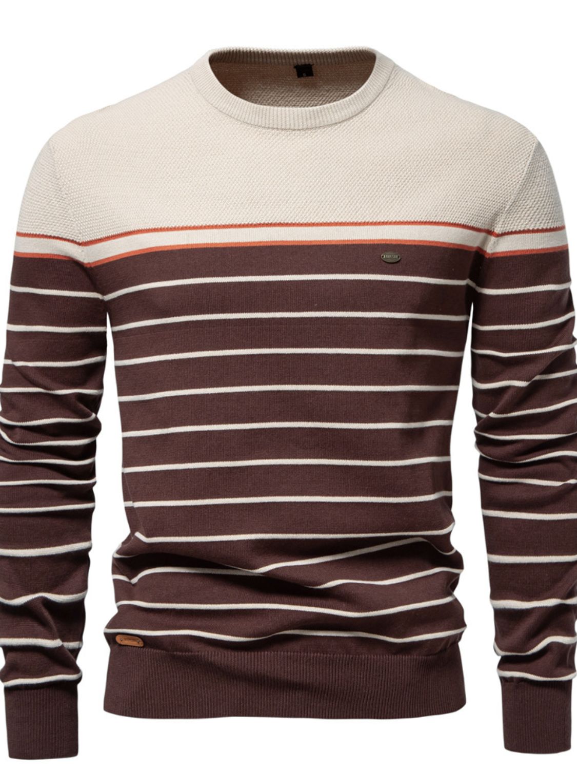 Men's Striped Round Neck Long Sleeve Sweater for Stylish Comfort